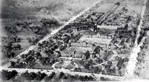 An early, 1899 campus plan by Cope and Stewardson.  The Academic Gothic style was inspired by the architecture of Oxford and Cambridge universities.