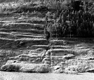 *Yangtze River - Three Gorges, 2002*; Gelatin silver print, 7 inches by 7 inches, by Alan Cohen. Part of *Inscriptions of Time/Topographies of History: The Photographs of Alan Cohen*, which opens today at the Gallery of Art with a reception from 5:30-8 p.m.