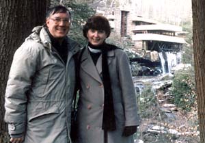 Bob Wiltenburg and his wife, Candace O'Connor, on vacation at the site of Frank Lloyd Wright's architectural marvel Fallingwater in Bear Run, Pa.