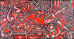 Keith Haring's *Red Room* (1988), acrylic on canvas. Part of *American Art of the 1980s: Selections From the Broad Collections*, on display at the Gallery of Art Jan. 23-April 18.