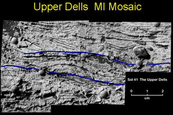 This magnified view from Opportunity of a portion of a martian rock called