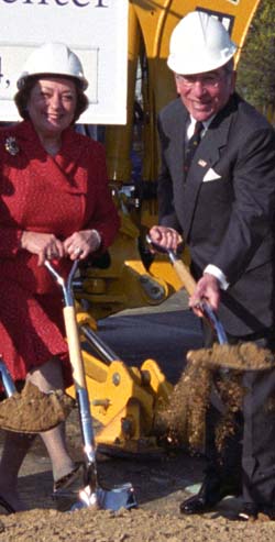 Marilyn and Sam Fox display characteristic aplomb during the groundbreaking of the Sam Fox Arts Center, one of more than two dozen construction endeavors aided by campaign gifts.