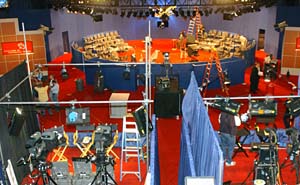 You have to look closely to recognize the Field House after it has been overhauled in preparation for a presidential debate. The 