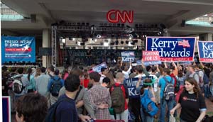 CNN's live broadcasts from Beaumont Pavilion in Brookings Quadrangle drew throngs of students Oct. 7-8. More than 1,500 members of the media were at the University to cover the Oct. 8 presidential debate. 