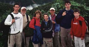 Rebecca Treiman (in hat, third from right) and her son Joe McGibbon (left), husband Chuck McGibbon (second from left) and son Bob (second from right) hike in the White Mountains of New Hampshire with some extended family members.