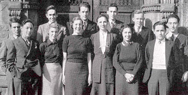 Tennessee Williams (second from left) and A.E. Hotchner (far right) in a 1936-37 yearbook photograph showing the staff of the Eliot Review, the campus literary magazine of Washington University in St. Louis.