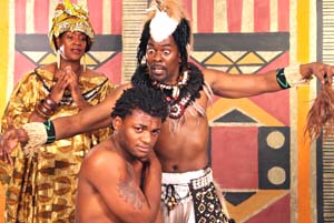 Denise Thimes, Kelvin Roston Jr. and J. Samuel Davis in the Black Rep's *Crossin' Over*, in Edison Theatre Sept. 14-25.