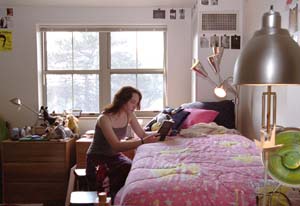 Molly Brooks studies in her room on the fourth floor.