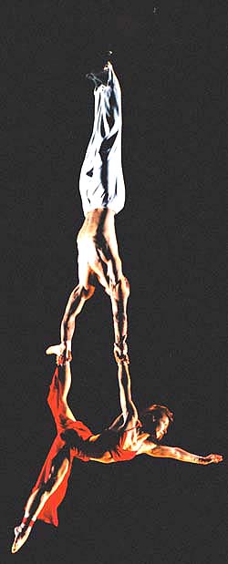 Diavolo, the acclaimed Los Angeles dance company, performs *Ariel Duet*. Diavolo will bring its high-wire choreography to Edison Theatre Oct. 28-29.