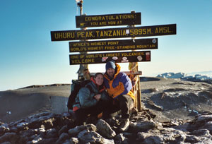 Sheila Stewart and her husband, Jake, atop the summit of Mount Kilimanjaro in Tanzania, Africa.