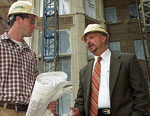 Jim Severine (right) discusses plans for the South 40 with Jason Sternau, a project engineer with Tarlton Corp.