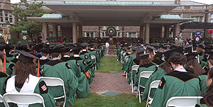 Beaumont Pavilion in Brookings Quadrangle is the focal point of the University's Commencement traditions.