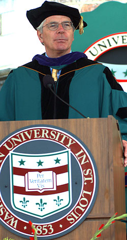 John Major delivers the Commencement address to the Class of 2006 in Brookings Quadrangle.