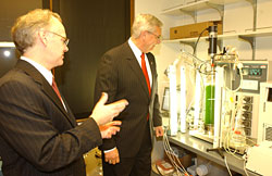 Bruce Backus (left), Washington University assistant vice chancellor of environmental health and safety, and United States Environmental Protection Agency Administrator Stephen L. Johnson.