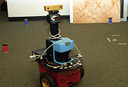 Aristo, the Washington University robot, uses sensor networks to avoid simulated 