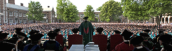 Beaumont Pavilion in Brookings Quadrangle is the site of the annual Commencement ceremonies. More than 2,600 graduates and some 12,000 guests will be on hand.