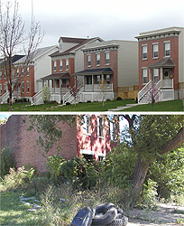 Good housing in an inner-city St. Louis neighborhood (above) contrasted with poor housing and poor conditions in a nearby St. Louis neighborhood.