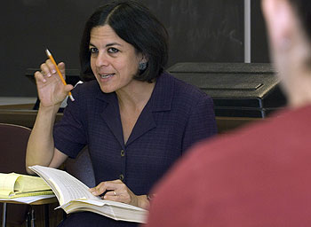 Nancy Berg, Ph.D., associate professor of Hebrew and comparative literature in Arts & Sciences, shares her enthusiasm about her subjects with her students.
