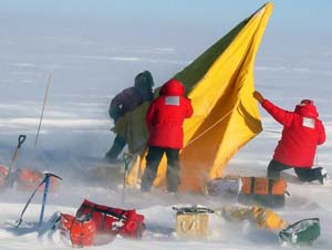 Doug Wiens and fellow researchers rough it in Antarctica during their 2001 expedition.