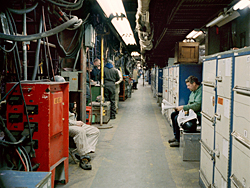 Sharon Lockhart, Still from *Lunch Break (Assembly Hall, Bath Iron Works, Bath, Maine),* 2008.