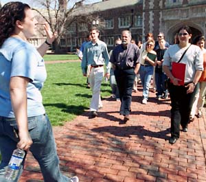 Junior Lisa Gordon leads a tour during April Welcome
