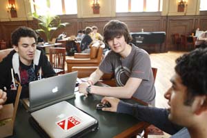 Freshman Ogi Kwon (center), who arrived on campus just three months ago, has settled in nicely thanks to the January Program. Kwon admits to having initial misgivings about matriculating later than expected at WUSTL, but not anymore. “I said to myself, ‘You know, you can make this semester something special that can be a very good part of your four-year experience at Washington University,’ ” he says.