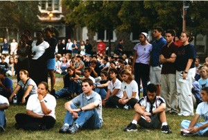 The mood was somber on campus in the days following 9/11, as students gathered in Brookings Quadrangle Sept. 12, 2001, for a candlelight vigil. Students also organized blood drives and garage sales and helped each other through difficult times. Ten years later, students are mobilized again to commemorate the events of 9/11.