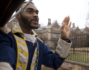 George Washington (as depicted in 2011 by then-sophomore Chris Wilburn) makes an annual appearance at George Washington Week on the WUSTL campus.