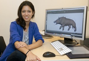 MacMahon with the Caledonian boar she rigged for her senior project. 