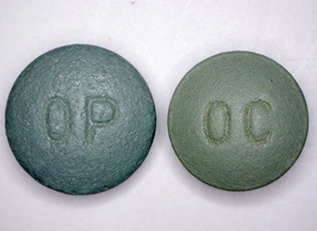 The prescription painkiller OxyContin comes in several different dosages, including this 80 mg version. An abuse-deterrent formulation of the OxyContin (left), introduced in 2010, has curtailed its illicit use, but about 25 percent of drug abusers entering rehab still abuse the drug, according to new research at Washington University School of Medicine in St. Louis.