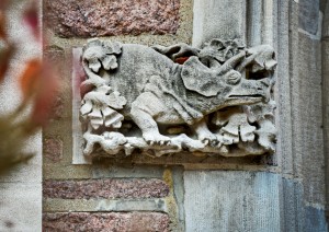 WILSON HALL: A ­dinosaur, one of many, embellish the hall’s entrance. (Photo: James Byard