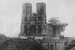 Documentary image of cathedral bombing.