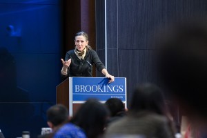 woman speaking at podium