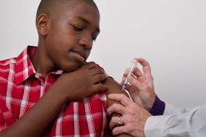 A boy getting a vaccine