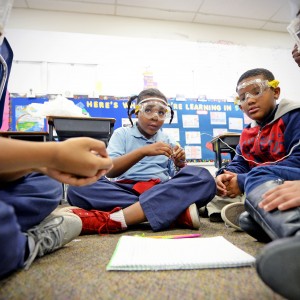 Fourth graders doing a science experiment