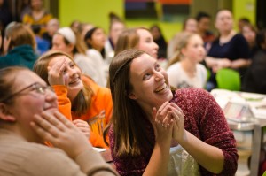 Girls watch an engineering demonstration