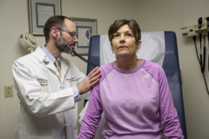 A lung transplant patient receiving treatment.