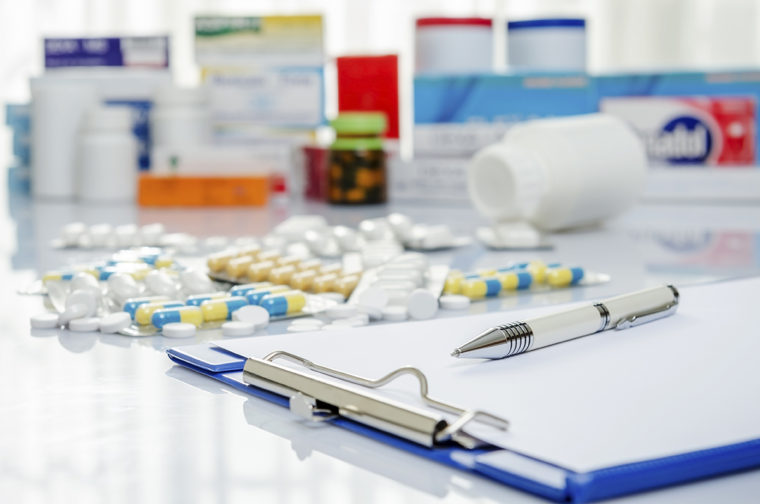 pills and bottles on a table