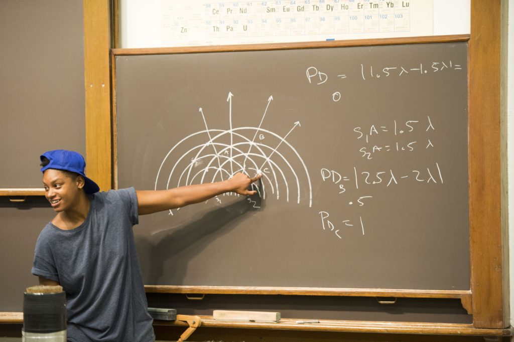 Student at a blackboard