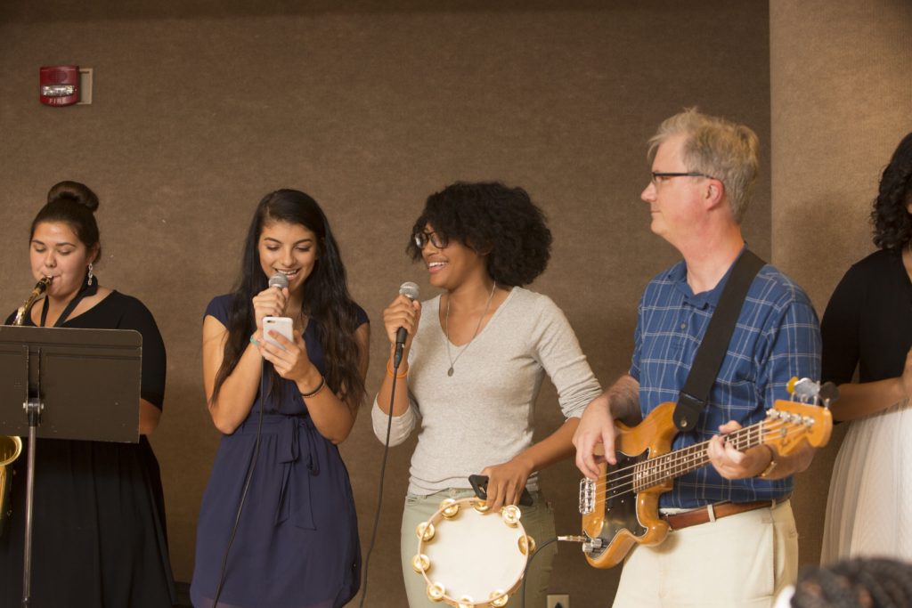 THURSDAY, JUNE 30, 2016 - Cohort 1 (rising high school seniors) held their closing dinner Thursday in the Mudd Multipurpose Room. This was the last residential summer for this cohort. Provost Holden Thorp and several students from his class this summer played together in a Motown-like band at the dinner.  PLEASE SEE DIANNE KEAGGY FOR CAPTION INFORMATION Photo by Jerry Naunheim Jr./WUSTL Photos