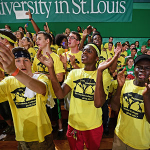 students cheering