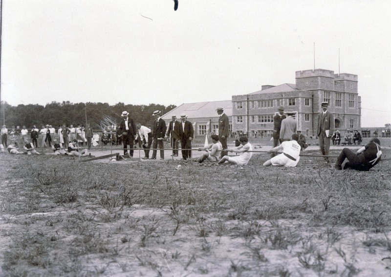 teams compete in tug-of-war