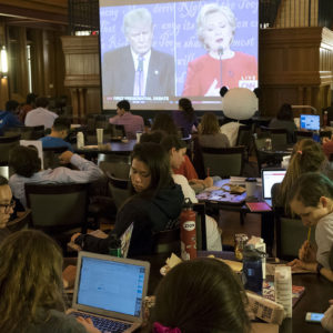 students watching presidential debate