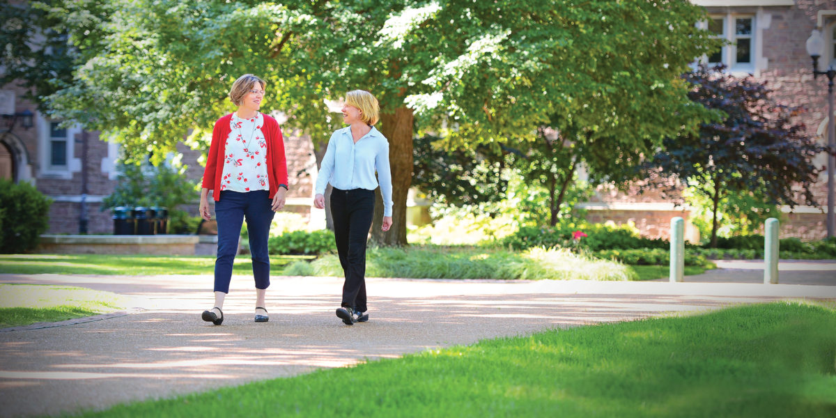 Laurie Maffly-Kipp (left) and Marie Griffith are two endowed professors at the Danforth Center on Religion and Politics.