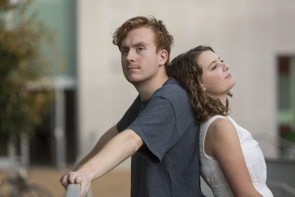 Carley Rosenbaum as Connie and and Zack Schultz Unlucky Nick in "Thinking It," a new drama by playwright-in-residence Carter Lewis. (Photo: Jerry Naunheim Jr./Washington University)