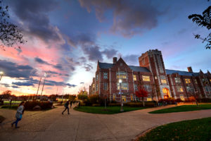 Seigle Hall at sunset