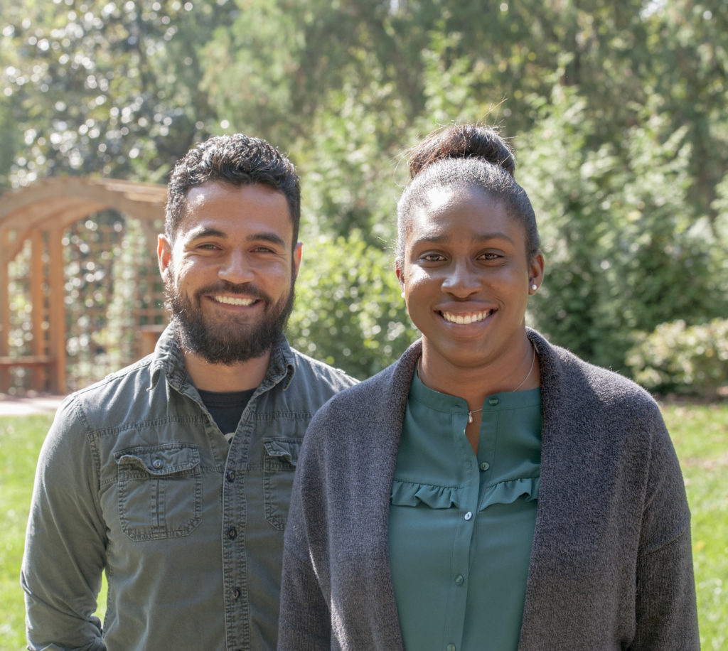 Pablo Zavala (left), a current Chancellor’s Graduate Fellow, is enrolled in the doctoral program in Romance Languages and Literatures; Chanez Symister, also a current Chancellor’s Graduate Fellow, is a doctoral student in chemistry. (Photo: Joe Angeles)