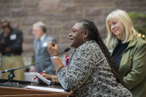 Virginia Toliver makes remarks