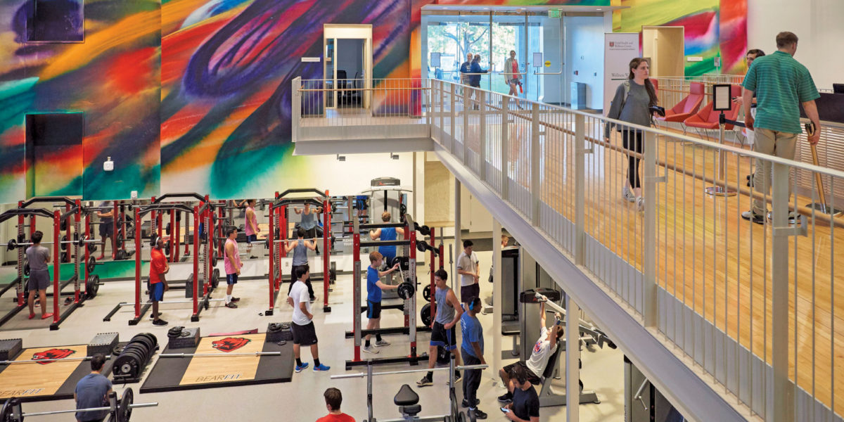 The $55 million Gary M. ­Sumers Recreation ­Center ­debuted Oct. 29, 2016. ­­The facility features a new three-court gym, 72 cardio machines, multiple exercise studios, a “Zen Den” and more. (Dan Donovan/Washington University)