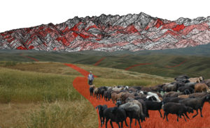 An aggregate "flow accumulation" model of ancient Silk Road sites in inner Asian highlands.